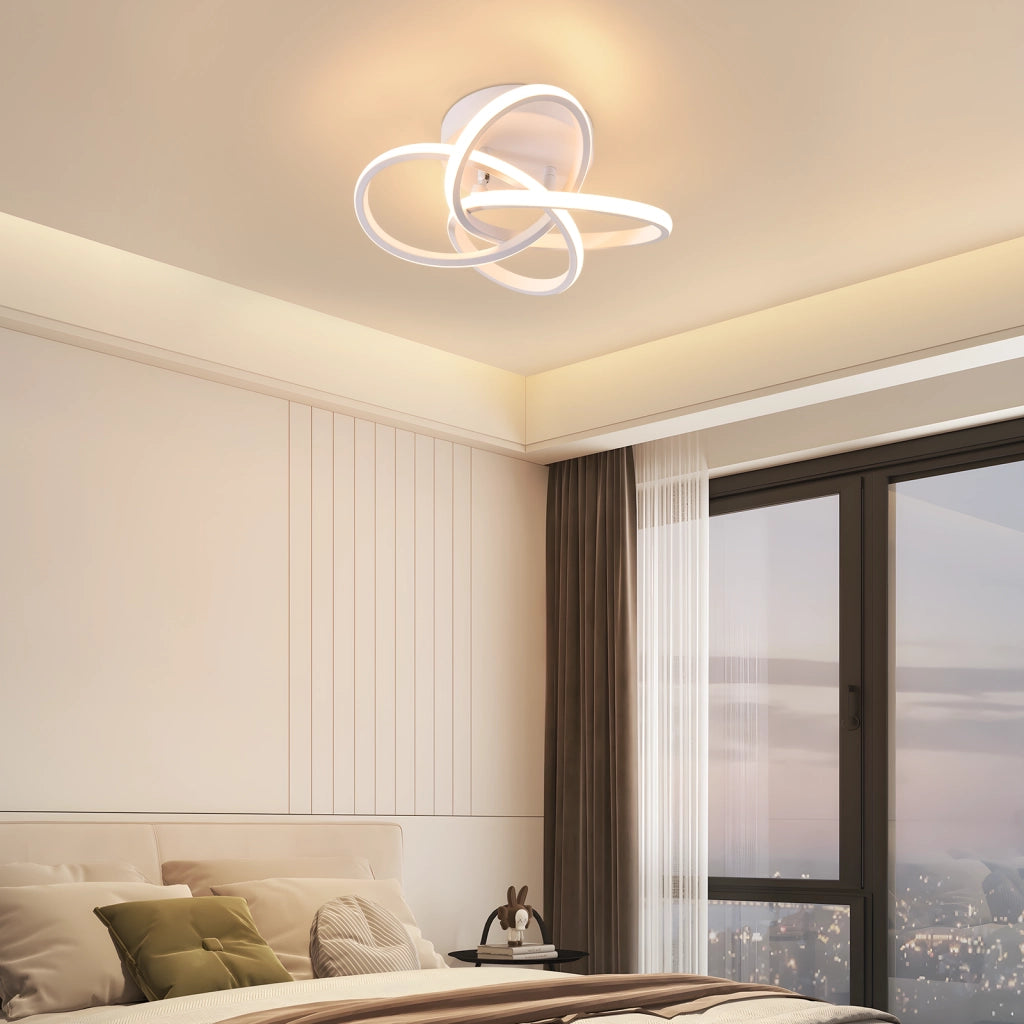 ZMH Lampada da soffitto plafoniera LED moderna 28W 3000K bianco caldo design fiore 4 petali bianco metallizzato 32cm
