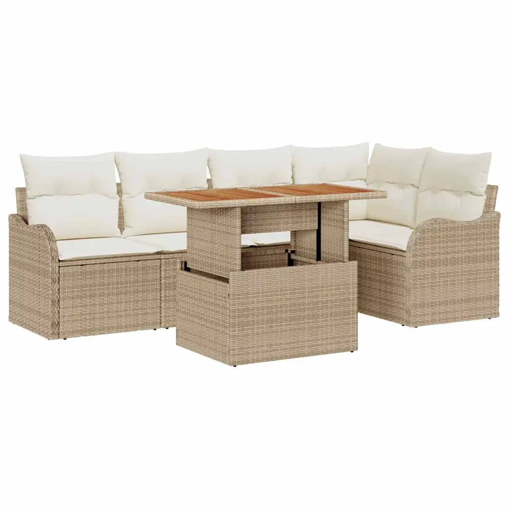 Set Divano da Giardino 6 pcs Beige e Crema polyrattan