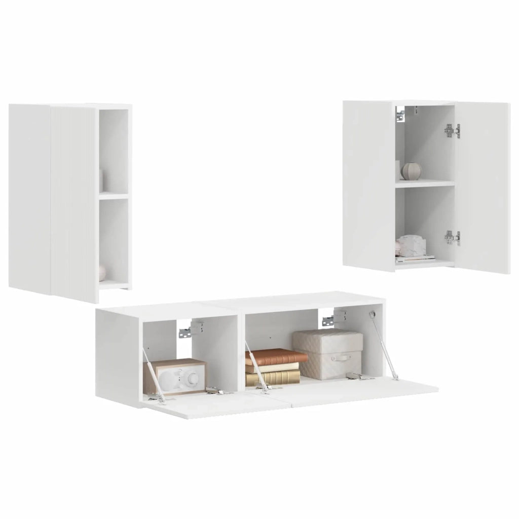Set di Mobiletto da TV a Parete 4 pcs Bianco Legno multistrato 3408907