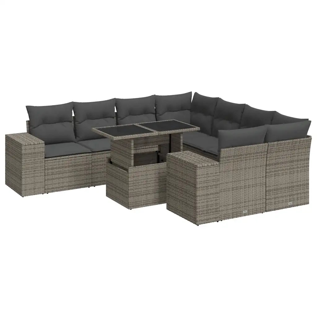 Set Divano da Giardino 9 pz con Cuscini Grigio in Polyrattan 3326771