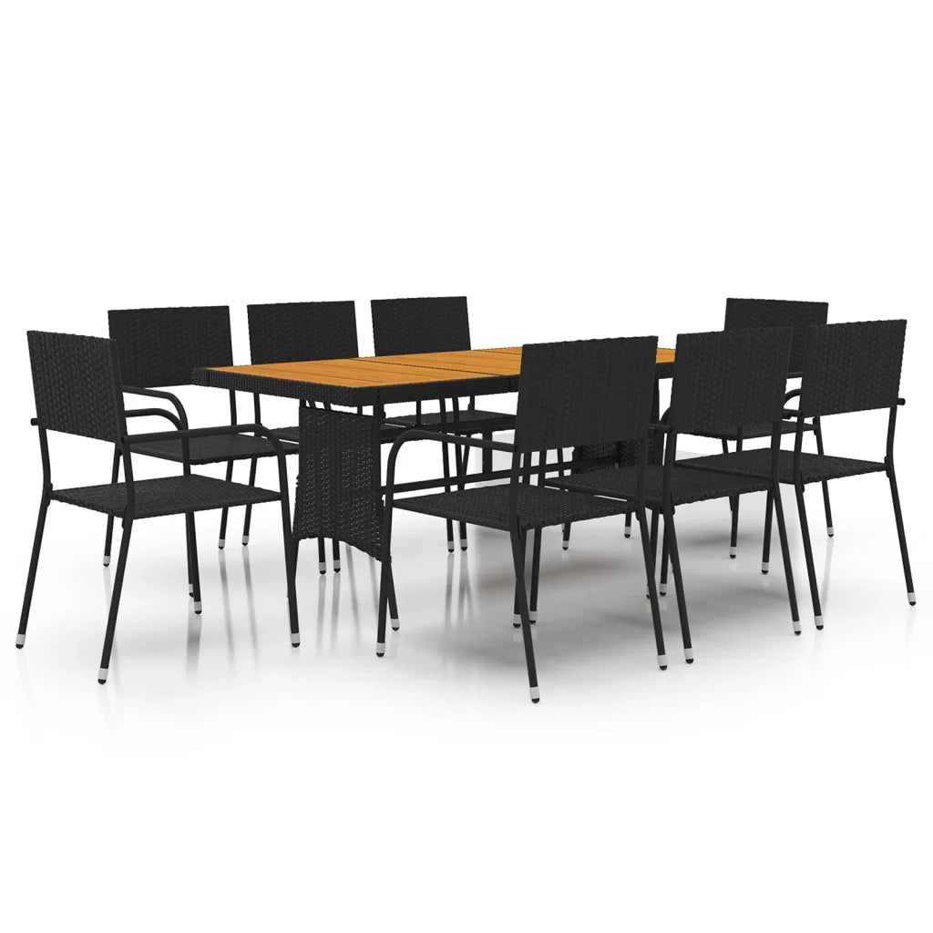 Set da Pranzo per Esterni 9 pz in Polyrattan Nero cod mxl 35250