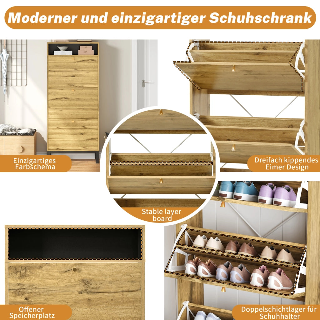 SCARPIERA salvaspazio 63x24x147 cm MDF naturale con 3 ribalte