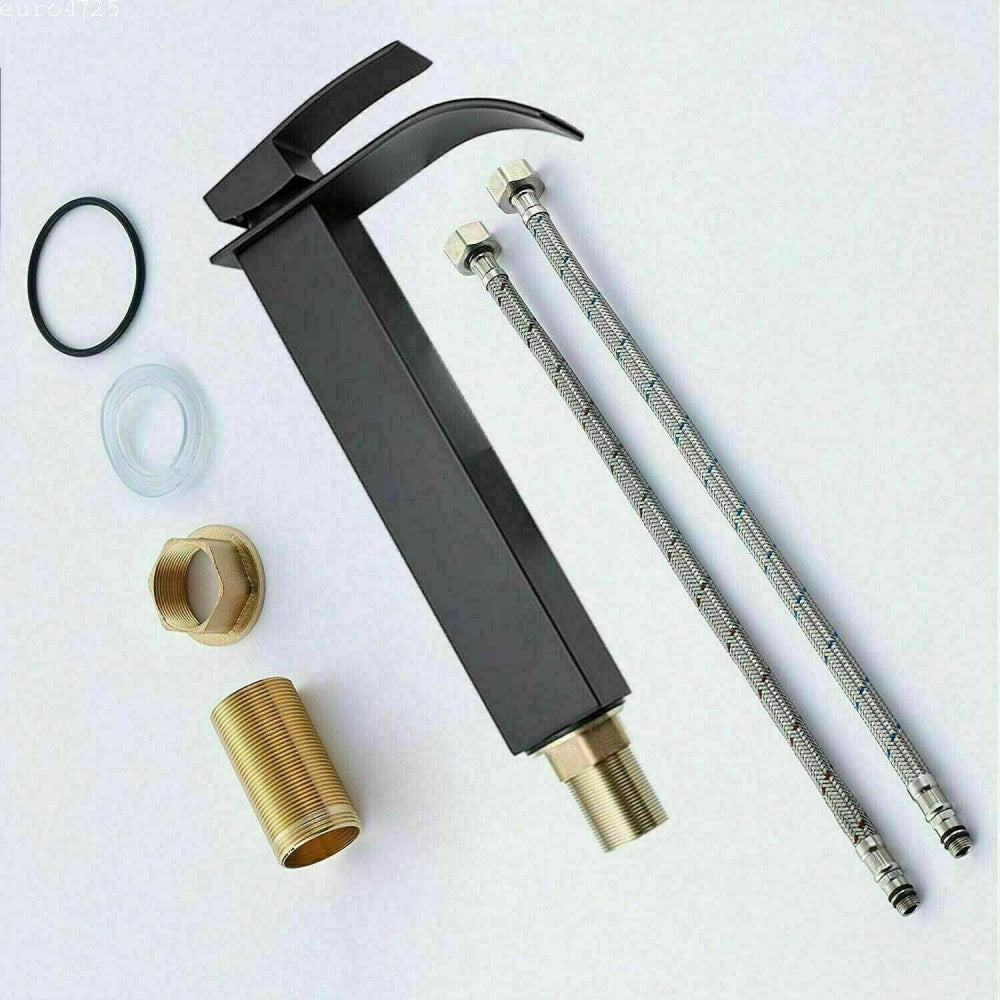 Trade Shop - Rubinetto Alto Da Bagno Design Moderno A Cascata Miscelatore Monocomando Nero -
