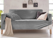 Copridivano Elasticizzato Effetto Velluto Modello Morbidissimo Colore Grigio - 3 Posti - Grigio