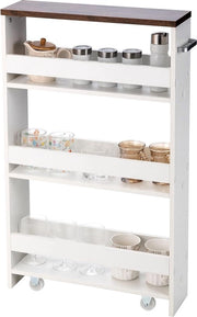 Carrello da cucina a 4 livelli su ruote, con maniglia laterale, in legno, 48 x 12,5 x 81 cm