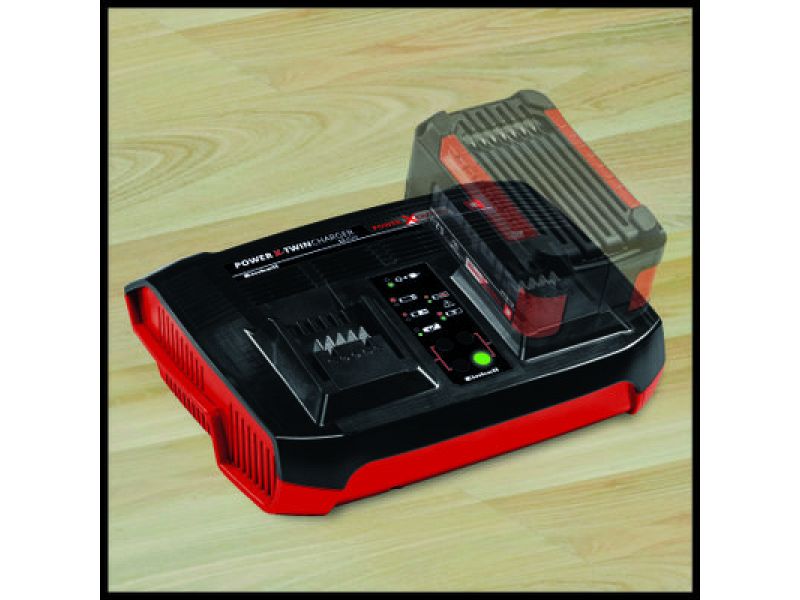 Caricabatteria Einhell Power-X-Twincharger carica 2 batterie contemporaneamente