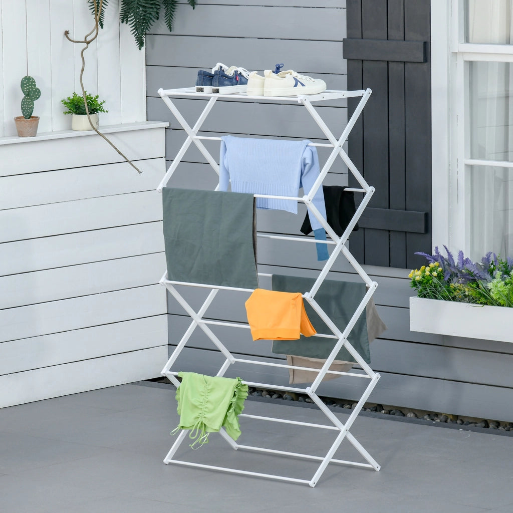 Stendibiancheria pieghevole a torre 8 livelli ¨C zephmum ¨C metallo plastica bianco 74x35x144 cm