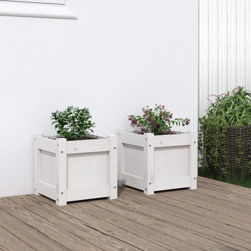 Fioriere da Giardino 2 pz Bianche in Legno Massello di Pino 837397