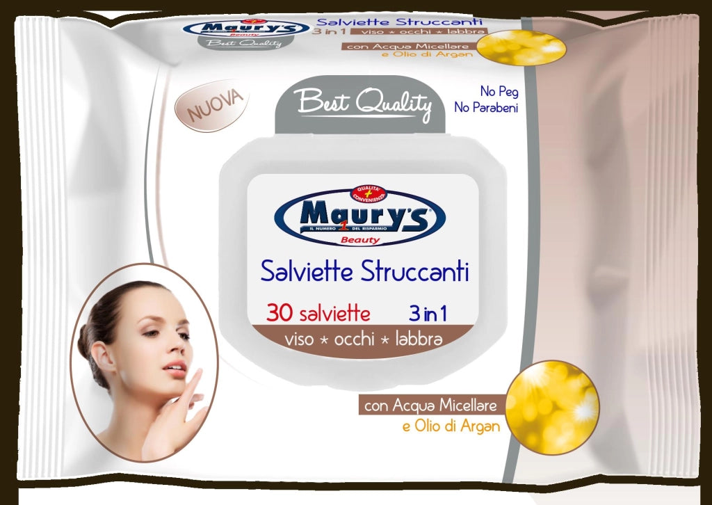 KIT SET 3 PZ MAURY'S SALVIETTE DETERGENTI UMIDIFICATE STRUCCANTI