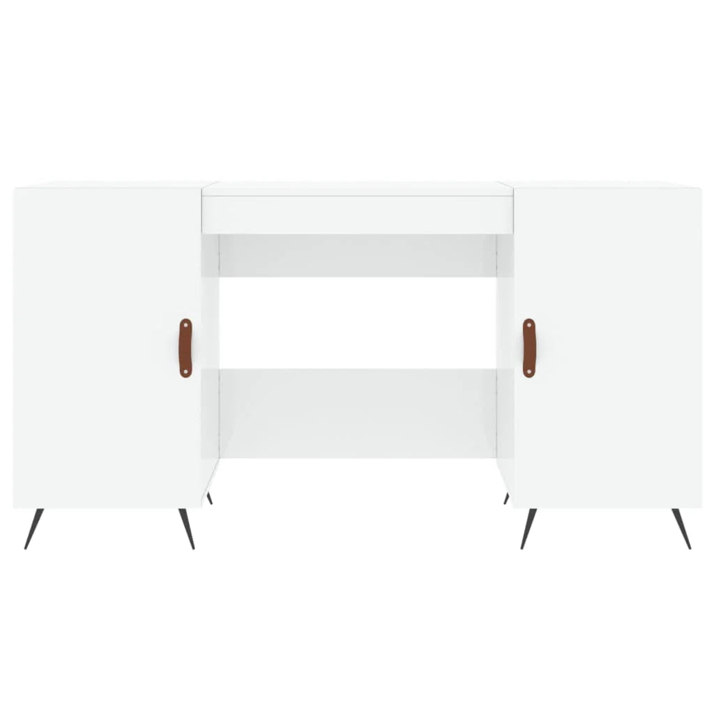 Scrivania tavolo postazione di lavoro mobile per computer scrivania da studio finitura lucida 140 x 50 x 75 cm legno ingegnerizzato bianco 02_0023540