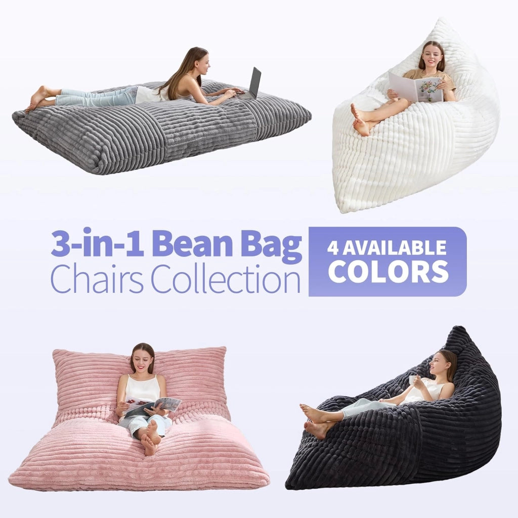 Pouf convertible in velluto a coste con funzione letto e seduta, morbido per salotto e camera, grigio chiaro