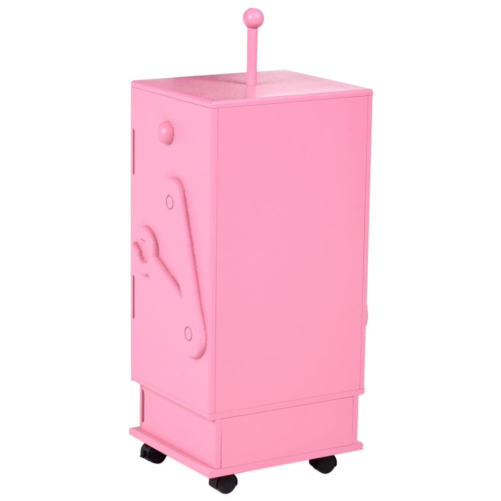 Mobile contenitore per bambini in MDF rosa con ruote 3 ripiani e 1 cassetto tema robot camera dei bambini