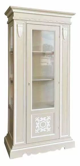 Vetrina 1 porta legno shabby tortora profilo bianco 95x47x210 (1235) - Mobili 2G