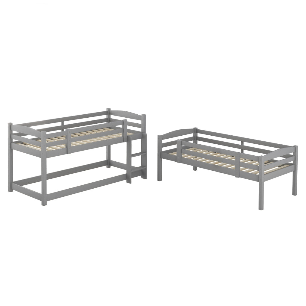 Letto a castello triplo per bambini 90x200 cm in legno di pino; grigio