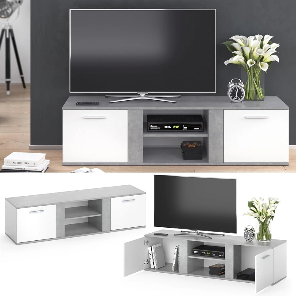 Mobile tv Novelli, Calcestruzzo, 155 x 41 cm, per l'utilizzo come mobile TV con più ripiani
