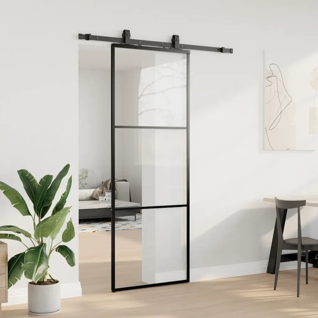 Porta Scorrevole con Ferramenta Nera 76x205 cm in Vetro ESG