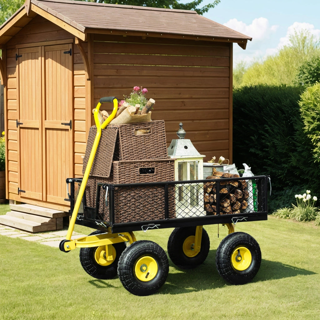 Carrello da Giardino in Acciaio ¨C zephmum ¨C Nero e Giallo 104x54x51 cm