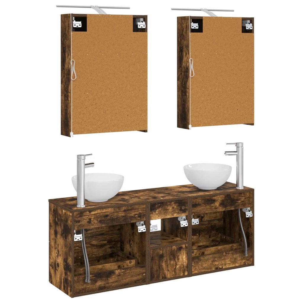 Set di Armadi da Bagno 5 pcs Rovere Fumo 50 x 14,5 x 70 cm 3406675