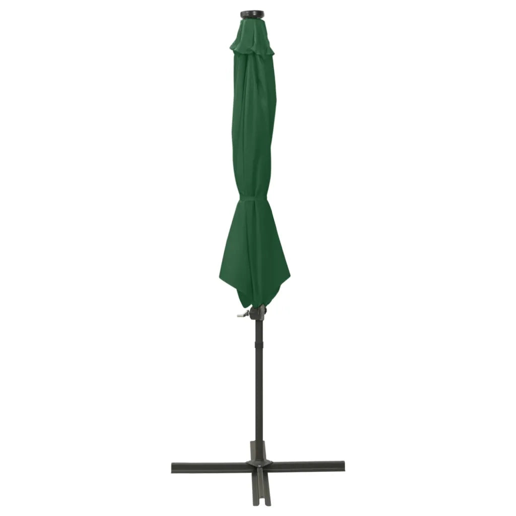 Ombrellone a Sbalzo con Palo e Luci a LED-Ombrello da giardino Verde 300 cm 521389