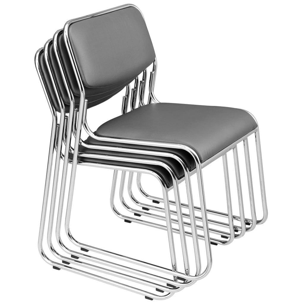 Set di 4 Sedie da Conferenza con Telaio in Metallo Seduta e Schienale Imbottiti - Grigio pro.tec