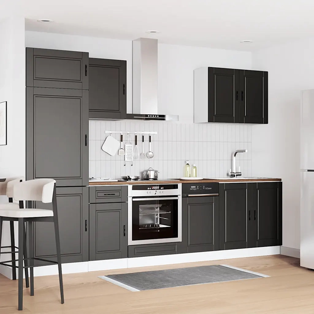 Set Mobili da Cucina 7 pz Kalmar Neri Legno Multistrato
