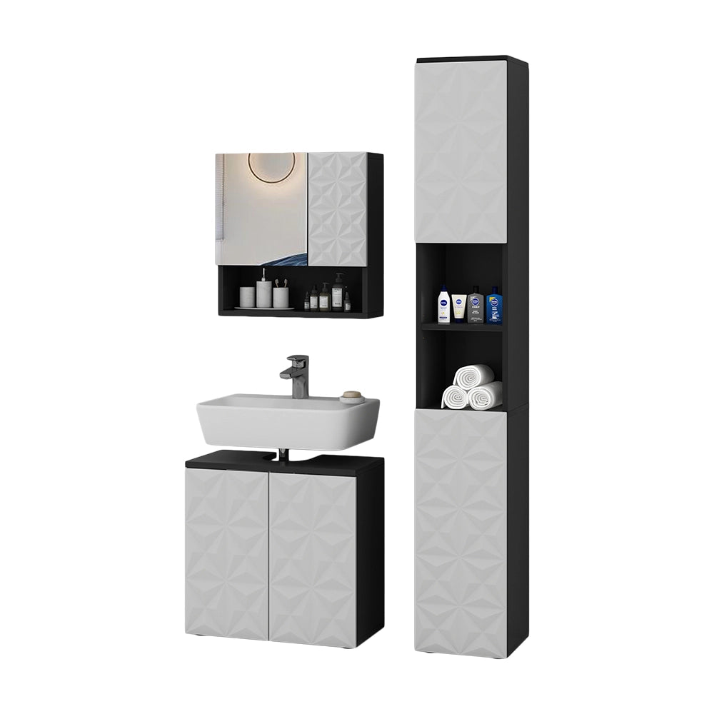Vicco Set di mobili da bagno Nero 3 parti, con colonna