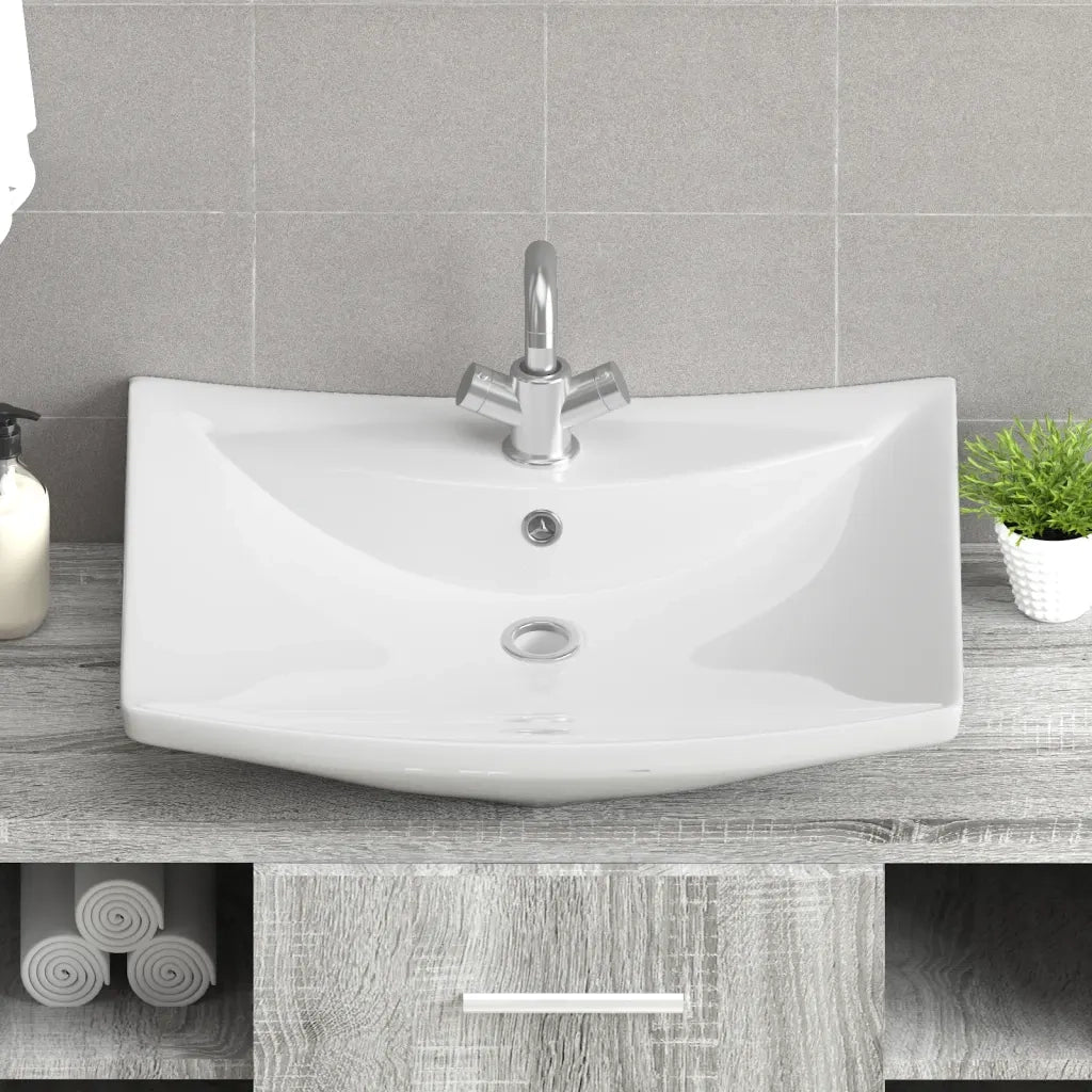 Lavabo Ceramica Lusso Rettangolare Foro di Trabocco e Foro Rubinetto  cod mxl 53569