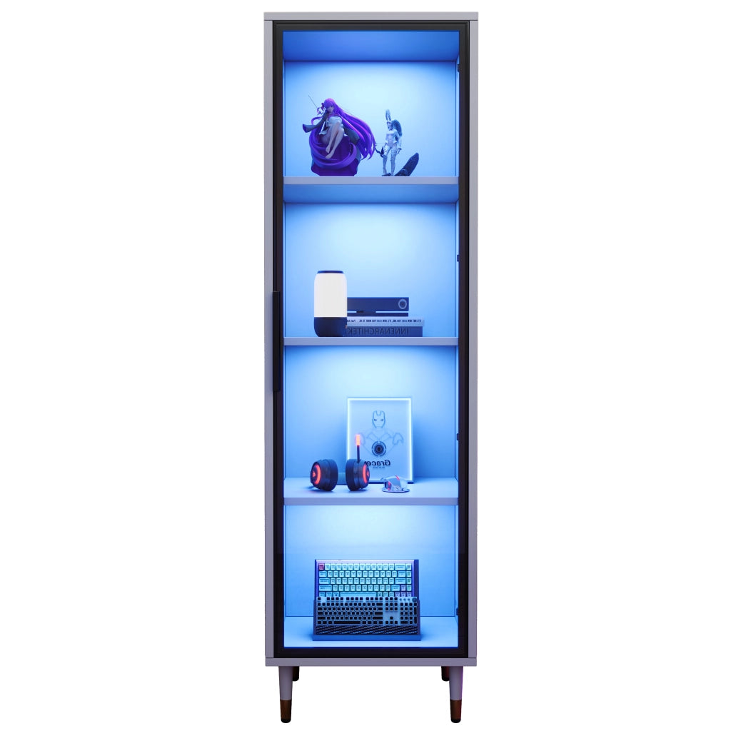 Vetrina LED con Ripiani in Vetro ¨C MINIMAL ¨C Bianca, 170 cm, Illuminazione RGB