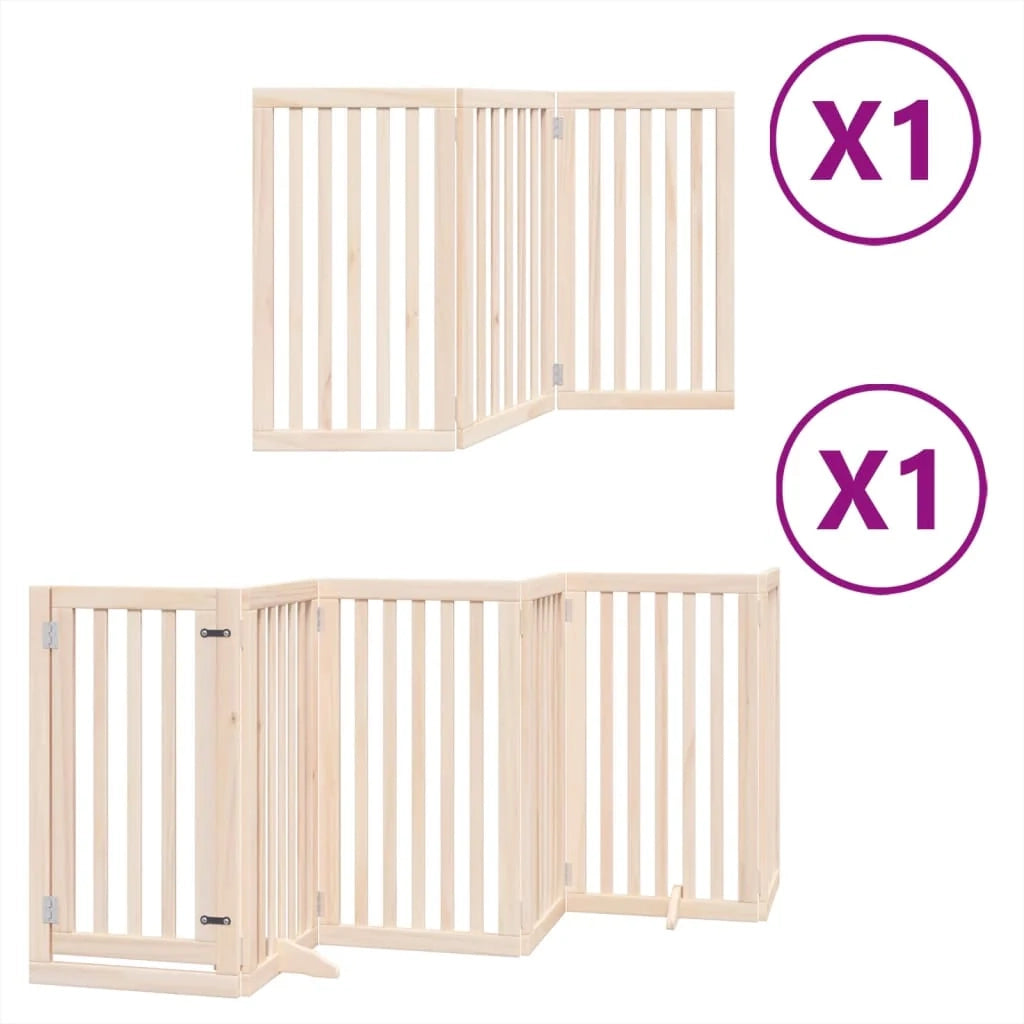 Cancelletto di sicurezza per cani con porta pieghevole 9 pannelli in legno di pioppo marrone 02_0023338