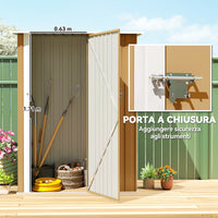 Capanno Porta Attrezzi 142x86x189 cm con Tetto Inclinato e Porta Bloccabile in Metallo Giallo