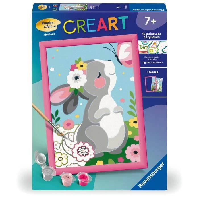 CreArt Kids 18x24cm Coniglio e farfalla, Kit di pittura con i numeri, Numero d'arte, Età 7+, 25836, Ravensburger
