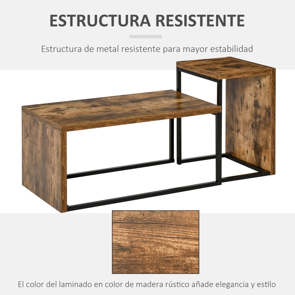 Set 2 Tavolini da Caff¨¨ Impilabili ¨C Xylo ¨C Metallo Nero e Legno Marrone 90x48x42cm