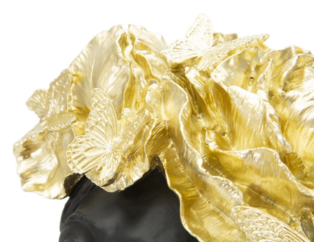 Statua Donna con Farlalle in Testa 21x36,5x20 cm in Poliresina Nero/Oro