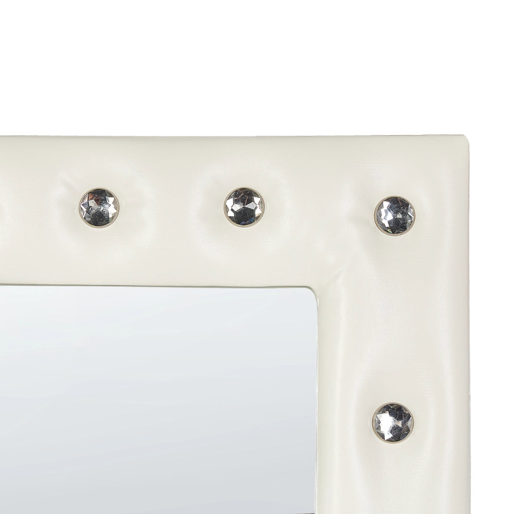 Specchio da pavimento in pelle sintetica bianca 50 x 150 cm cornice decorativa strass con supporto glamour da appendere per armadio camera da letto soggiorno