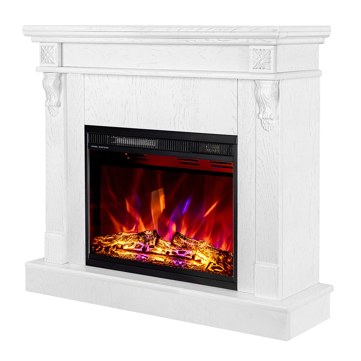 Camino Elettrico da Pavimento 90x100x30 cm Effetto Fiamma 1500W Solomon & Lorance Bianco