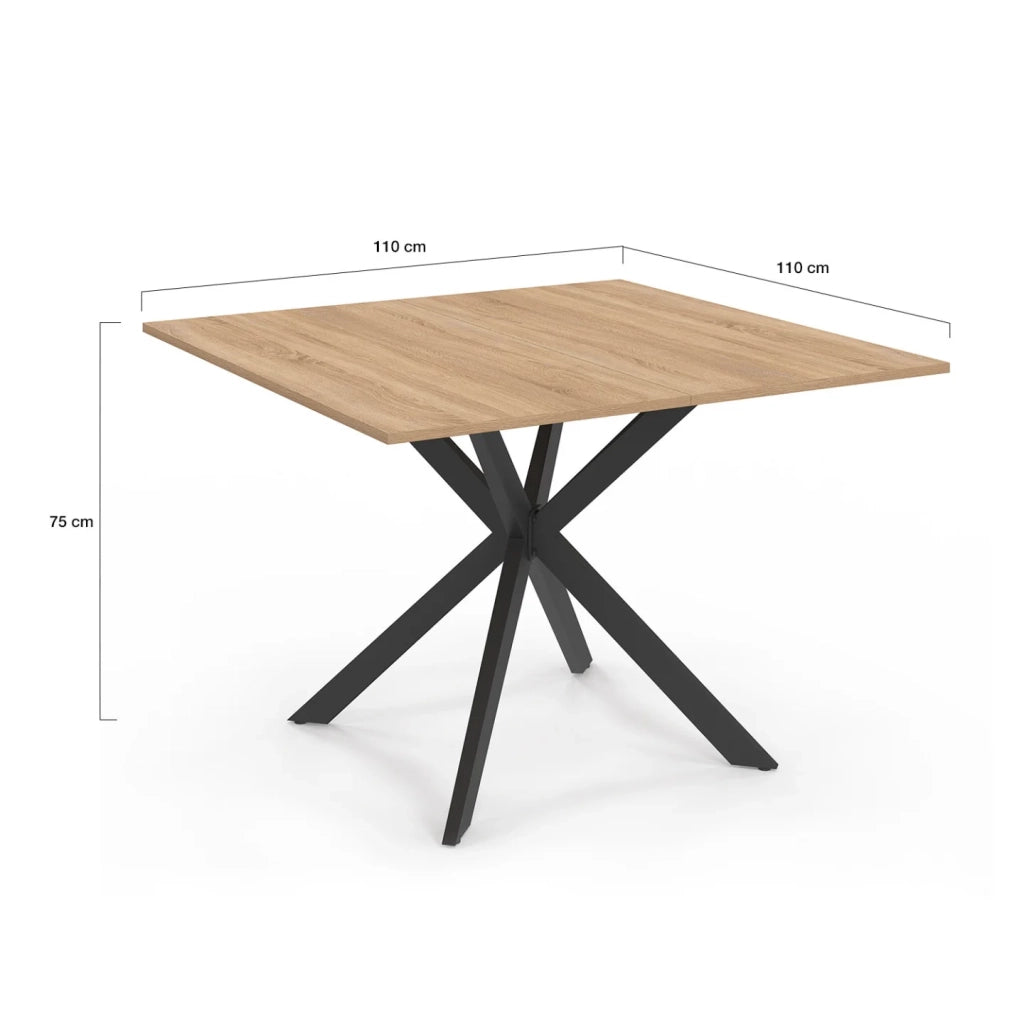 IDMarket - Tavolo da pranzo quadrato ALIX, legno e gambe a ragno nere, 8 persone, 110 cm