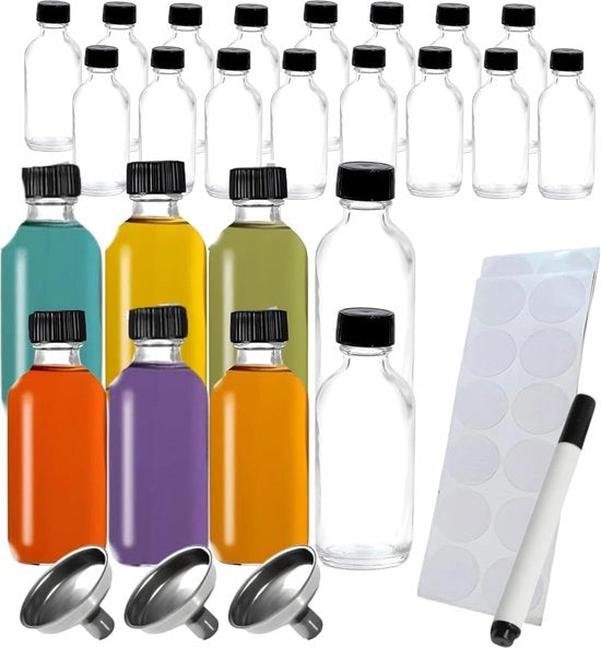 Set di contenitori per whiskey in vetro da 12 mini fiaschi da 2oz con beccuccio, con rilascio chiaro di bottiglie Boston rotonde, non per oli essenziali, gocce di zenzero, whiskey e decorazione di matrimonio