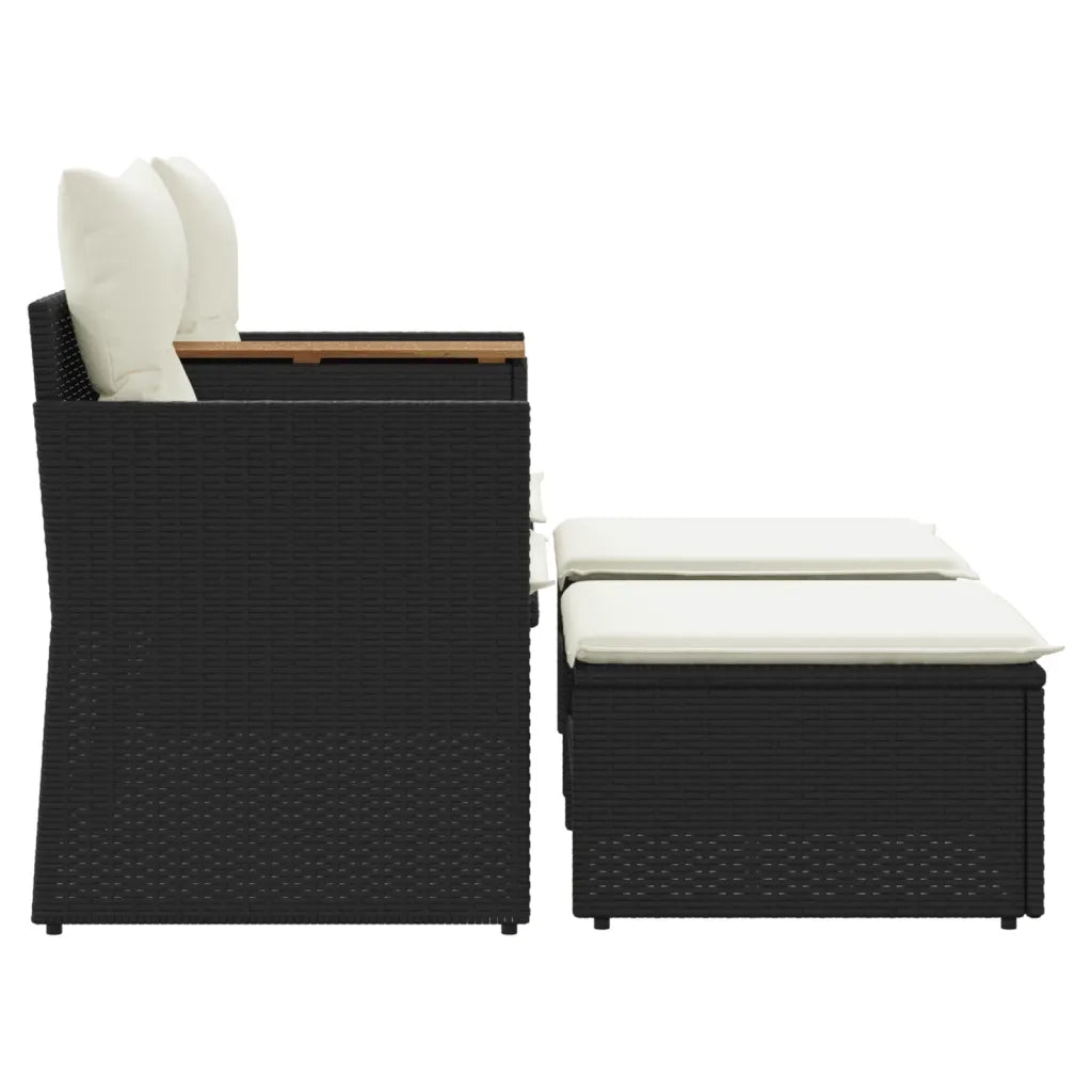 Divano da Giardino 2 Posti con Sgabelli-Sofa da Giardino-Divano da esterno Nero in Polyrattan 824080