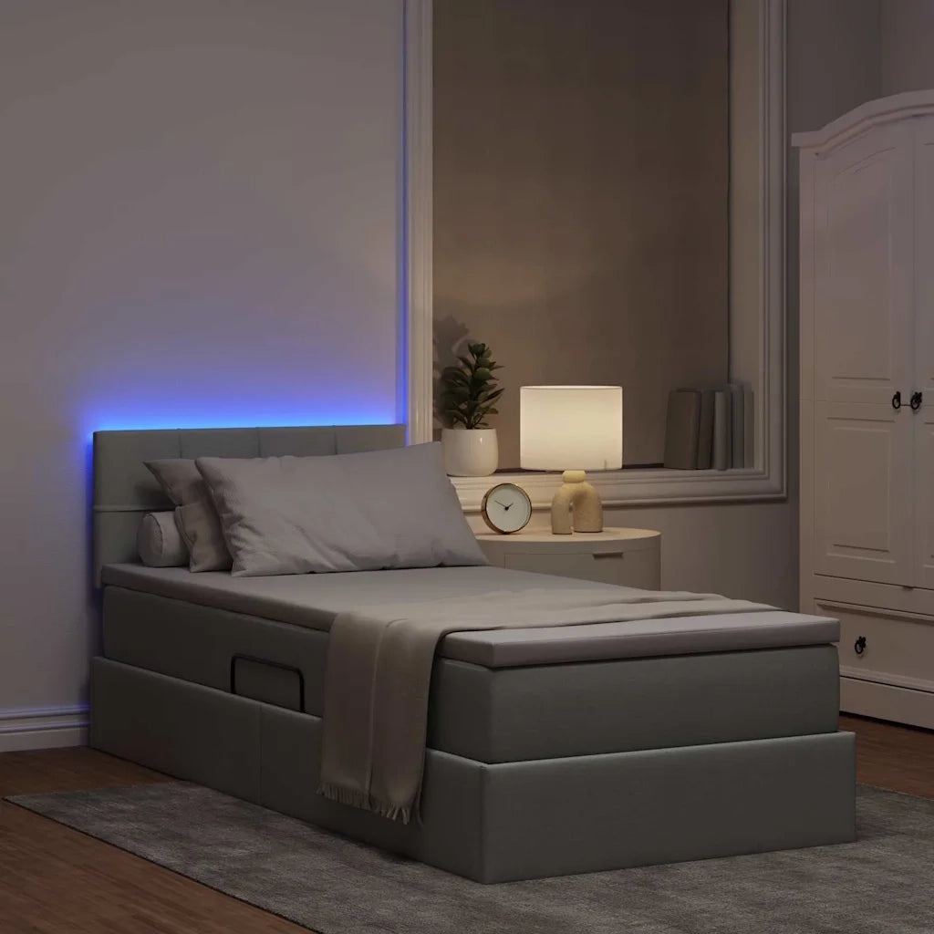 Letto con contenitore LED e materasso Grigio Chiaro 90 x 190 cm