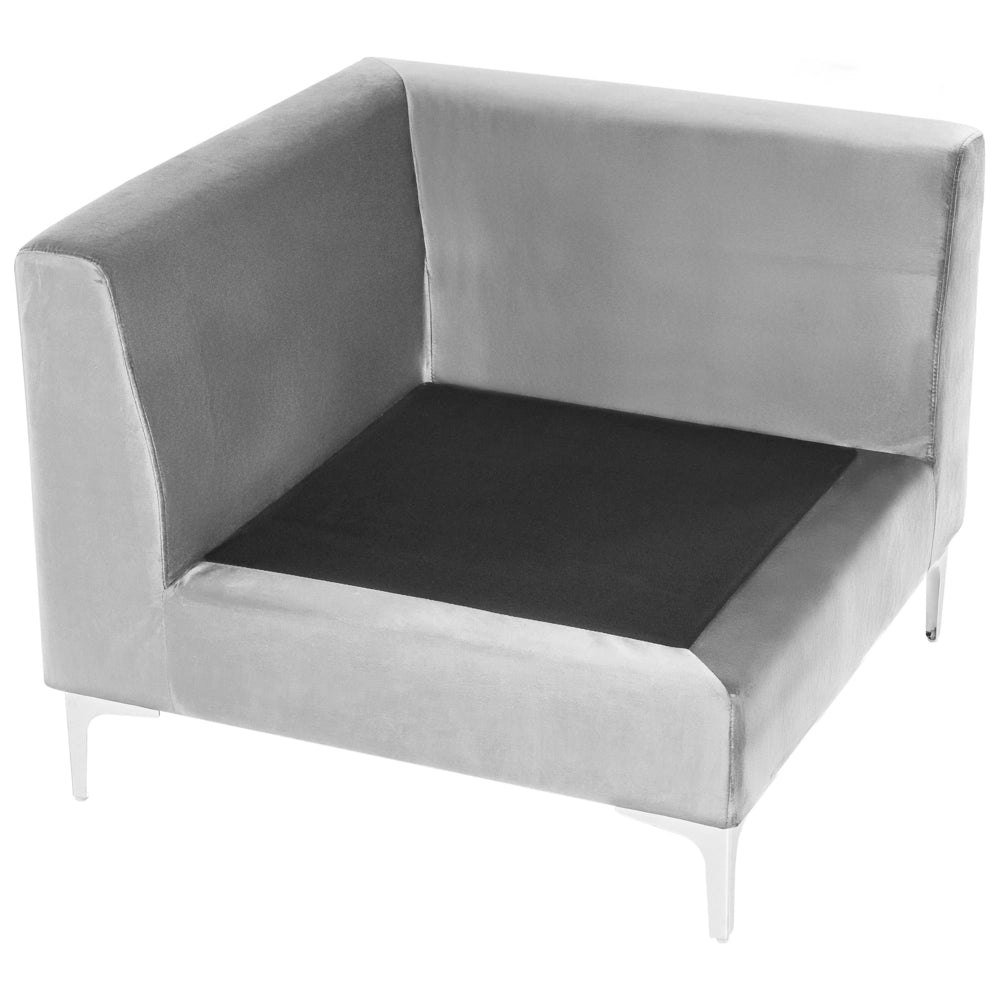 Divano ad angolo a 1 posto in velluto grigio Modulo con gambe in metallo argento Stile glamour