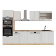 Vicco Cucina componibile Casa di campagna bianca/quercia dorata 300 cm con armadio alto, PL Rovere