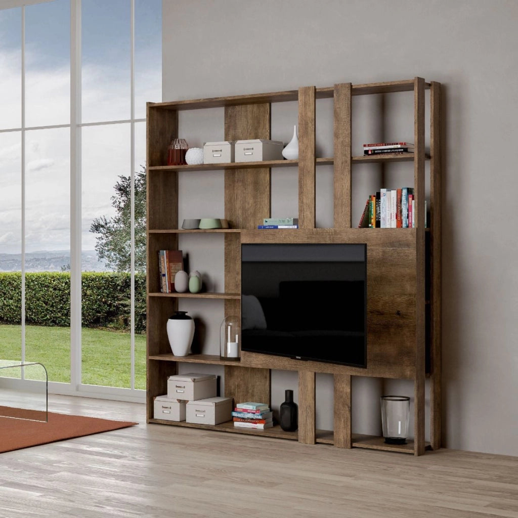 Libreria a giorno Kato M con pannello porta TV noce