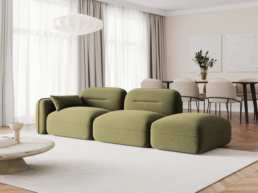 Cosmopolitan Design - Divano modulare destro "Sydney" 3 posti in velluto verde chiaro 
