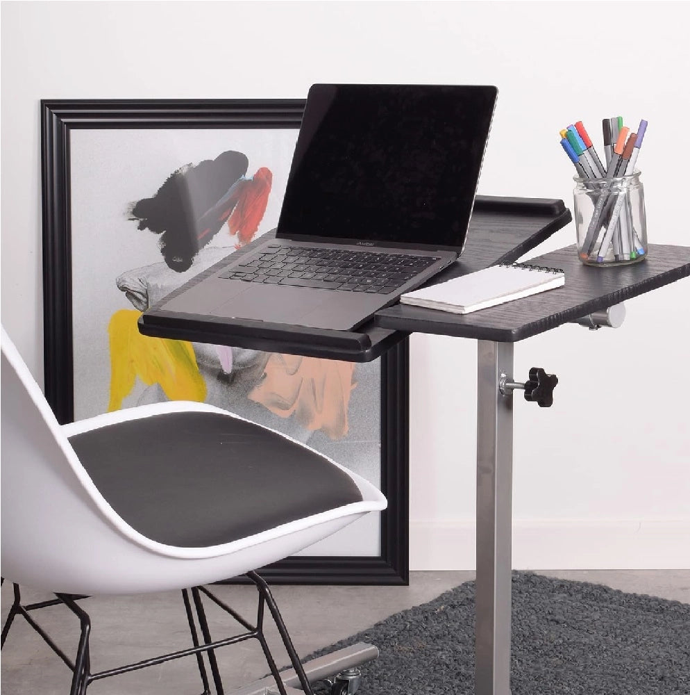 Tavolino Porta PC con 5ruote e Piano Inclinabile Regolabile Altezza 70-92 cm Nero