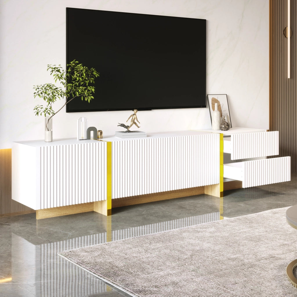 Mobile TV 190x35x45 cm con 3 ante e 2 cassetti in MDF; bianco e oro