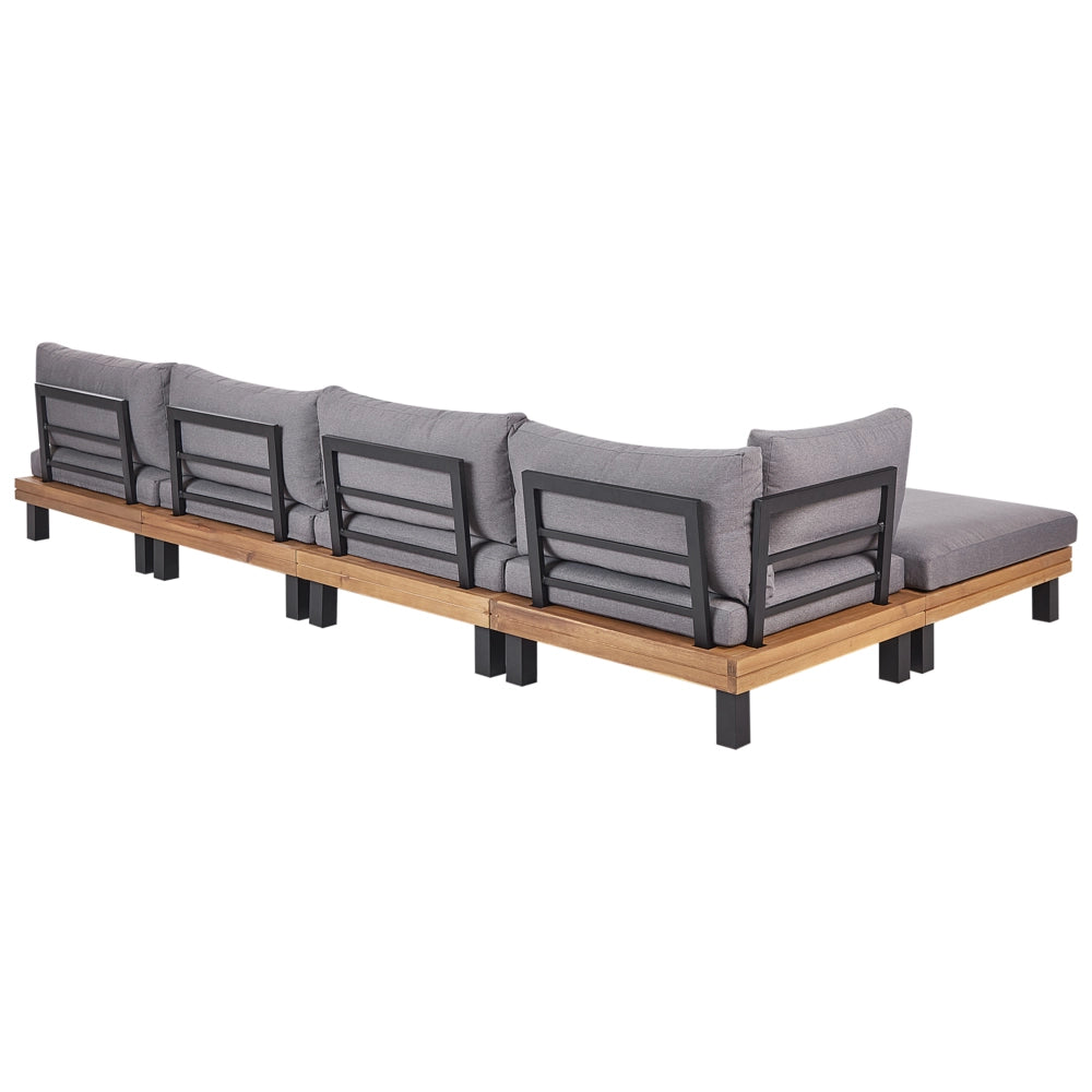 Set di divani angolari modulari da giardino Cuscini in poliestere grigio Struttura in legno di acacia certificata con tavolino da caffè