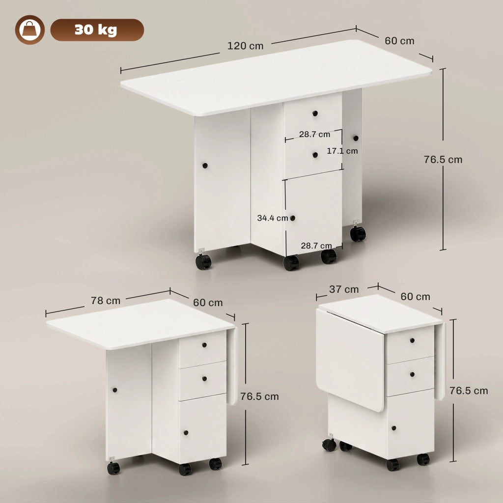 Tavolo a ribalta con cassetti ¨C zephmum ¨C bianco, truciolato, 120x60x76.5 cm