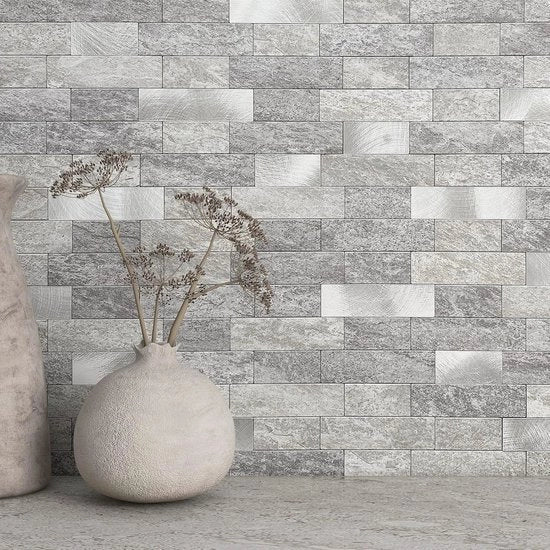 Tegole da parete in marmo autoadesive per cucina e bagno - 10 pezzi mix grigio