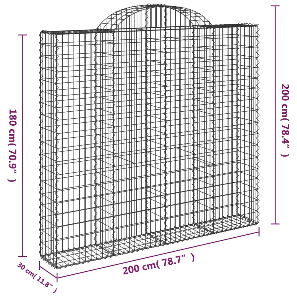 Gabbione cesto gabbia recinzione muro di contenimento ad arco 200 x 30 x 180/200 cm ferro zincato Argento 02_0040001