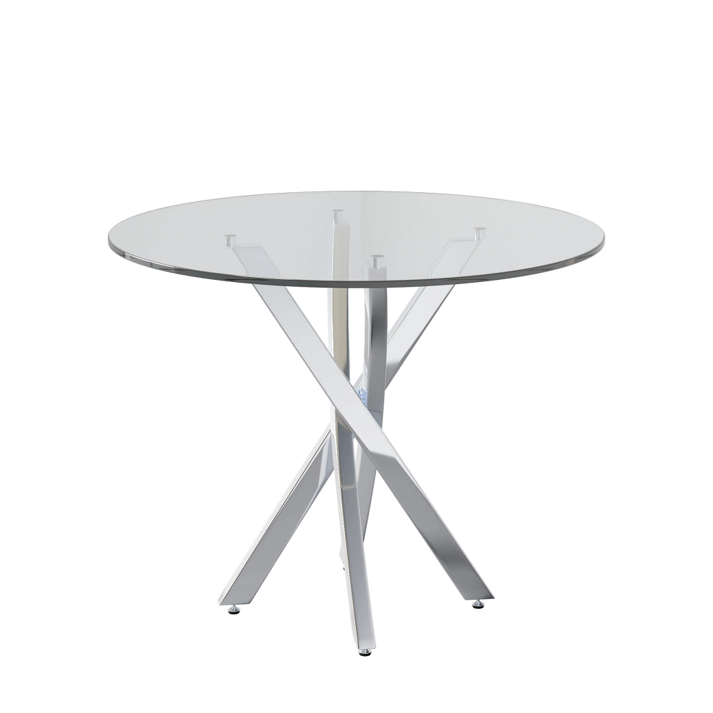 Tavolo da pranzo per 2-4 persone con piano in vetro temperato e gambe in metallo, design moderno, argento, 80 × 80 × 75 cm